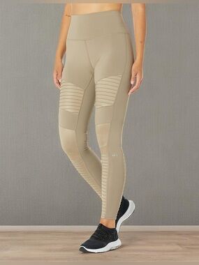 Alo Yoga Women's High Waist Moto Legging, Taupe, Medium